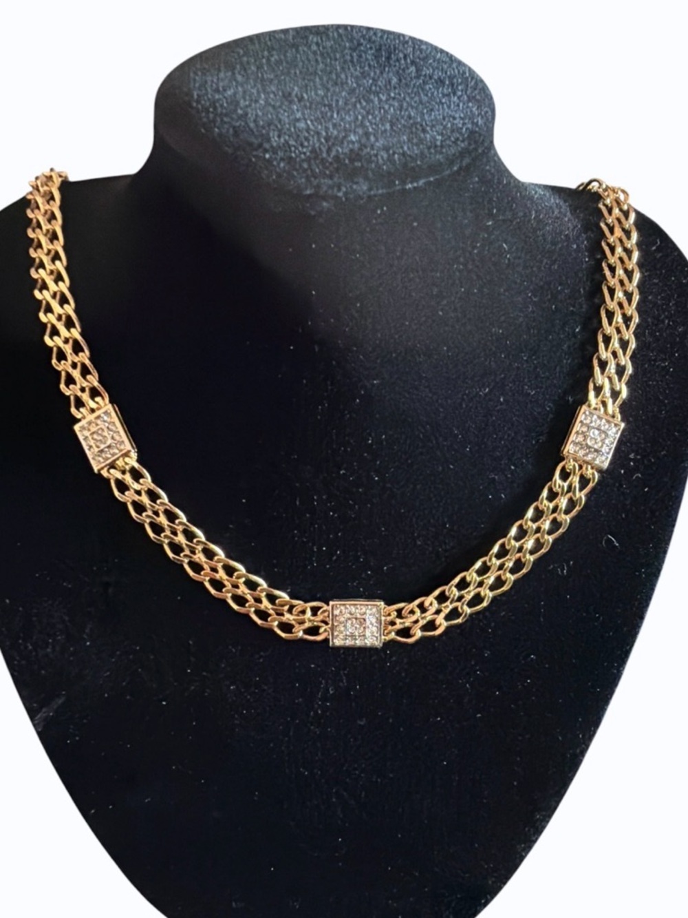 Nina Ricci Vintage Gold Plated Rhinestone Double Link Choker Necklace Stunning! - Picture 4 of 10